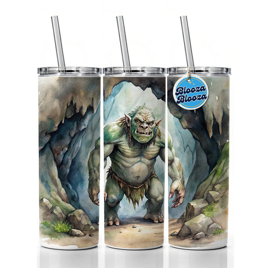 Cave Troll Fantasy Monster Watercolor Skinny Tumbler 20oz with Straw Insulated Water Bottle Gift