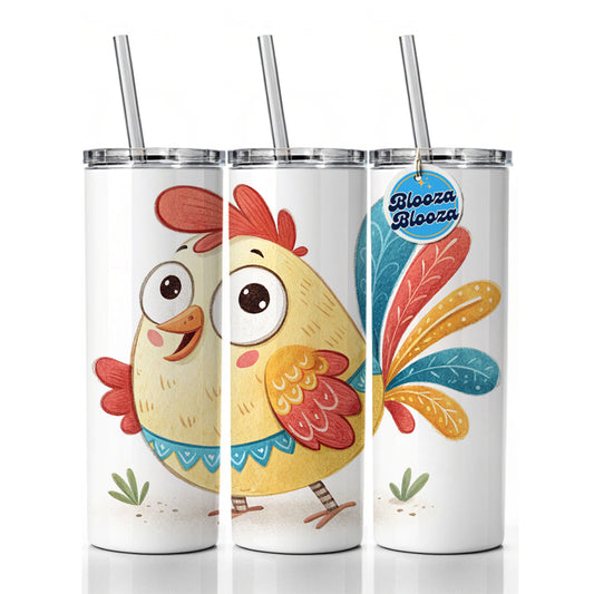 Chicken Children's Illustration Style Skinny Tumbler 20oz with Straw Insulated Water Bottle Gift