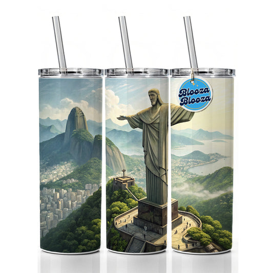 Christ The Redeemer Statue Rio De Janeiro Brazil Skinny Tumbler 20oz with Straw Insulated Water Bottle Gift