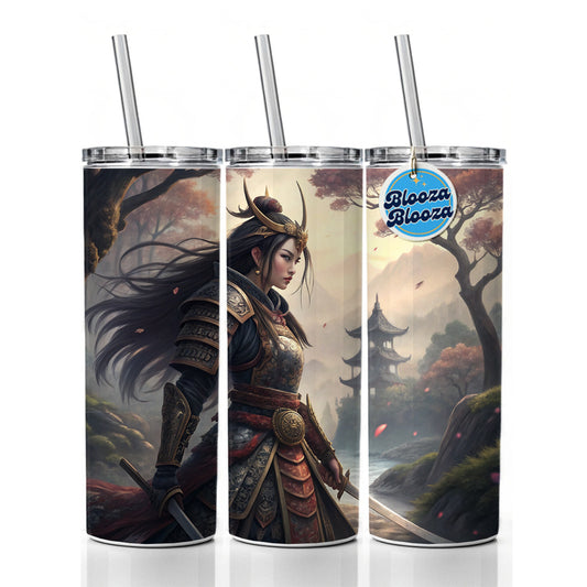 Classic Japanese Anime Style Fantasy Warrior Woman Skinny Tumbler 20oz with Straw Insulated Water Bottle Gift