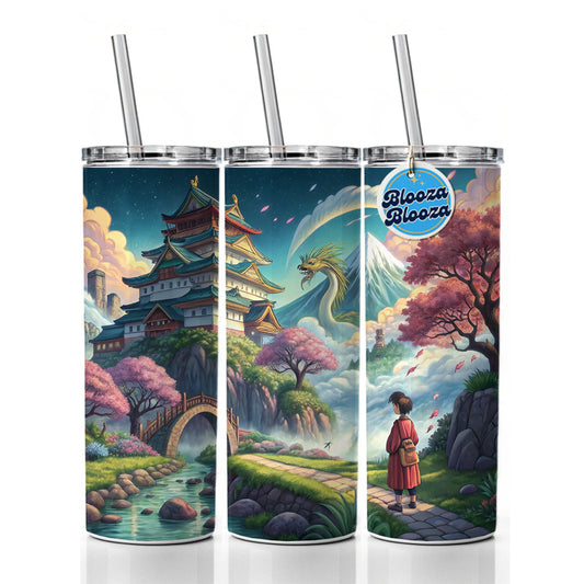Classic Japanese Anime Style Fantasy World Skinny Tumbler 20oz with Straw Insulated Water Bottle Gift