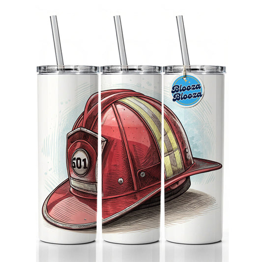 Classic Red Firefighter Fireman Helmet Skinny Tumbler 20oz with Straw Insulated Water Bottle Gift
