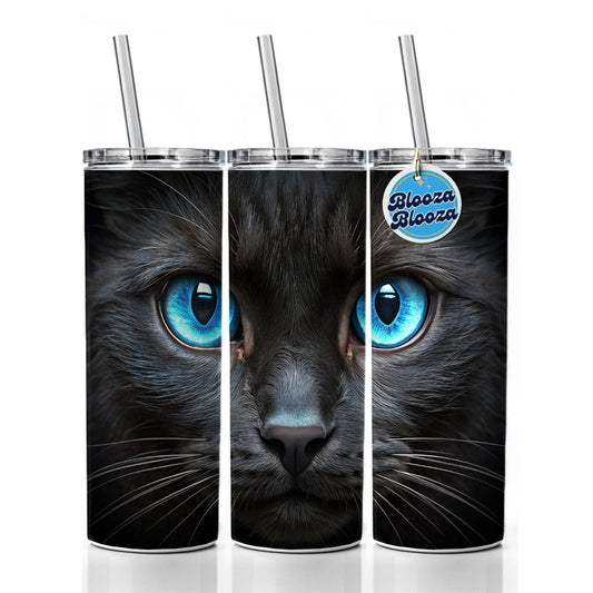 Close-Up Of Blue Cat Eyes Skinny Tumbler 20oz with Straw Insulated Water Bottle Gift