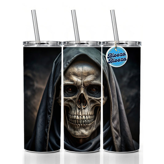 Close-Up Of Grim Reaper Skull Face Halloween Skinny Tumbler 20oz with Straw Insulated Water Bottle Gift