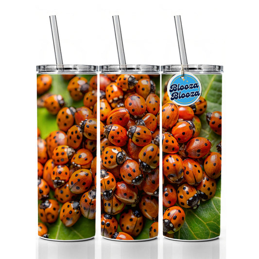 Close-Up Of Ladybugs Covering Leaf Skinny Tumbler 20oz with Straw Insulated Water Bottle Gift