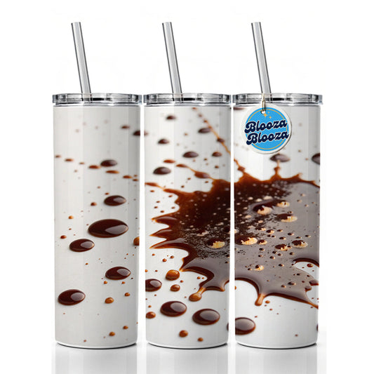 Close-Up of Spilled Coffee Skinny Tumbler 20oz with Straw Insulated Water Bottle Gift
