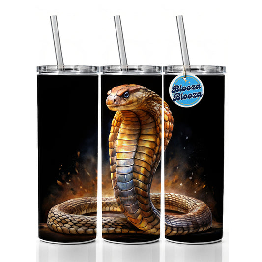 Cobra Snake Black Watercolor Skinny Tumbler 20oz with Straw Insulated Water Bottle Gift