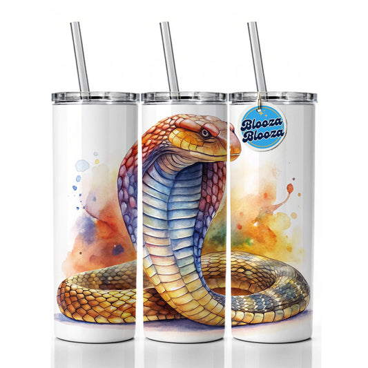 Cobra Snake Watercolor Skinny Tumbler 20oz with Straw Insulated Water Bottle Gift