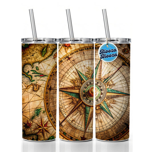 Compass Rose on an Ancient Nautical Maritime Map Skinny Tumbler 20oz with Straw Insulated Water Bottle Gift