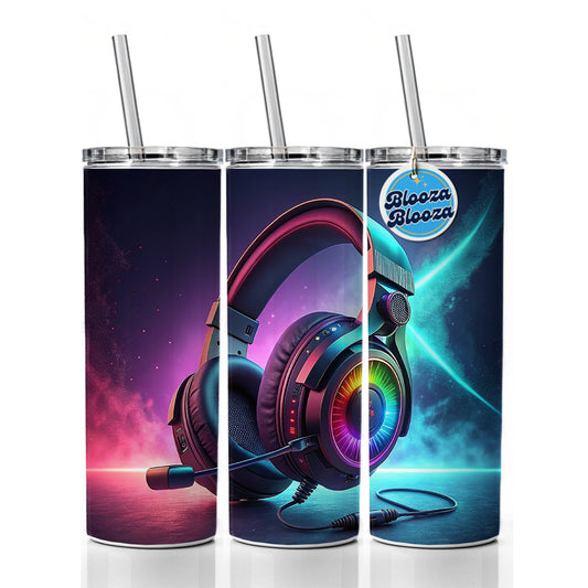 Computer Console Gaming Headphones Skinny Tumbler 20oz with Straw Insulated Water Bottle Gift