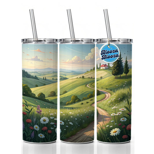 Countryside Pastoral Landscape Skinny Tumbler 20oz with Straw Insulated Water Bottle Gift