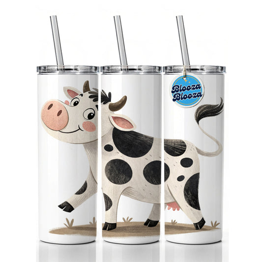 Cow Children's Illustration Style Skinny Tumbler 20oz with Straw Insulated Water Bottle Gift