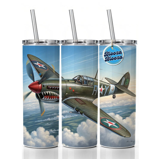 Curtiss P-40 Warhawk WWII US Fighter Bomber Plane Skinny Tumbler 20oz with Straw Insulated Water Bottle Gift