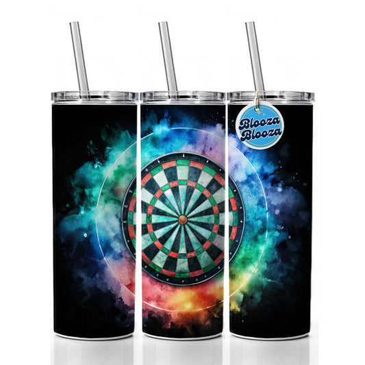 Dart Board Black Watercolor Skinny Tumbler 20oz with Straw Insulated Water Bottle Gift