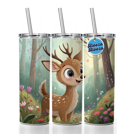 Deer Children's Illustration Style Skinny Tumbler 20oz with Straw Insulated Water Bottle Gift