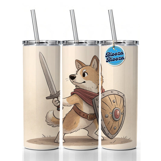 Dog With Sword And Shield Fantasy Medieval Cartoon Skinny Tumbler 20oz with Straw Insulated Water Bottle Gift