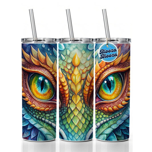 Dragon Eyes Close Up Watercolor Skinny Tumbler 20oz with Straw Insulated Water Bottle Gift