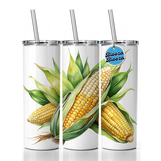 Ears of Corn Watercolor Skinny Tumbler 20oz with Straw Insulated Water Bottle Gift