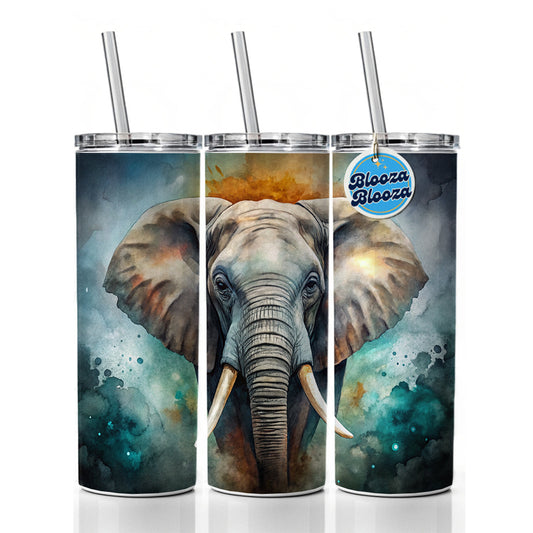 Elephant on Black Watercolor Background Skinny Tumbler 20oz with Straw Insulated Water Bottle Gift