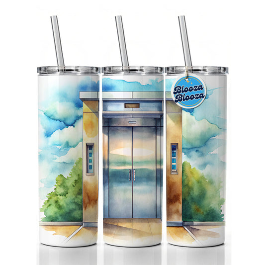Elevator To Nowhere Watercolor Skinny Tumbler 20oz with Straw Insulated Water Bottle Gift