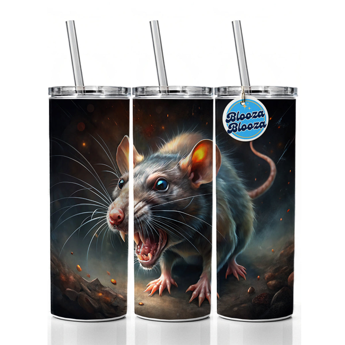 Evil Angry Rat Black Watercolor Skinny Tumbler 20oz with Straw Insulated Water Bottle Gift