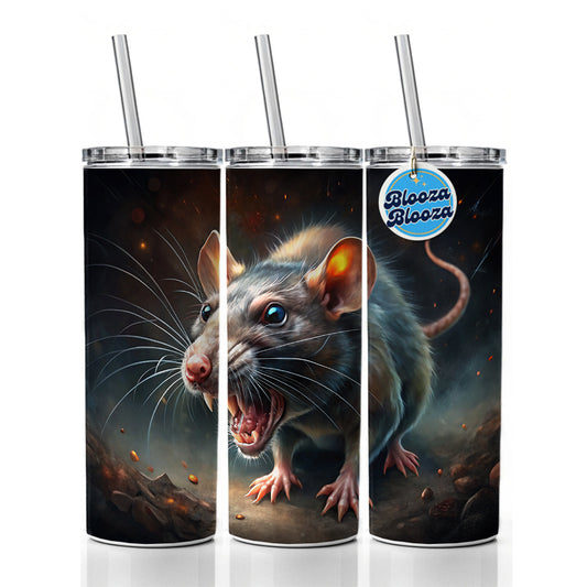 Evil Angry Rat Black Watercolor Skinny Tumbler 20oz with Straw Insulated Water Bottle Gift