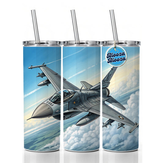 F-16 Fighting Falcon Viper US Air Force Air Superiority Fighter Plane Skinny Tumbler 20oz with Straw Insulated Water Bottle Gift