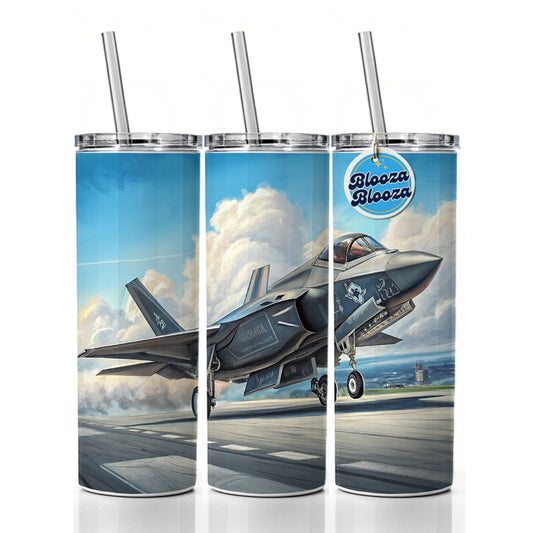 F-35 Lightning II US Air Force Navy Marines Strike Fighter Plane Skinny Tumbler 20oz with Straw Insulated Water Bottle Gift
