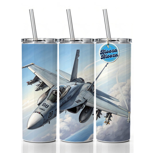 FA-18 Hornet US Navy Multirole Fighter Plane Skinny Tumbler 20oz with Straw Insulated Water Bottle Gift