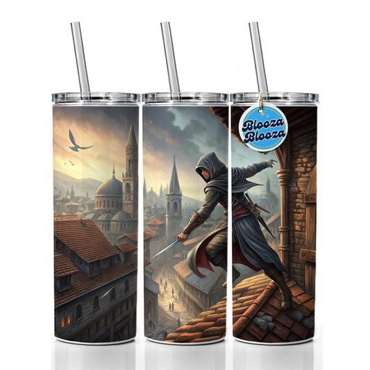 Fantasy Assassin Rogue Thief Rooftop Running Skinny Tumbler 20oz with Straw Insulated Water Bottle Gift