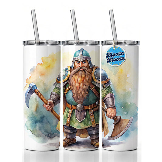 Fantasy Dwarf Fighter Warrior Tank Watercolor Skinny Tumbler 20oz with Straw Insulated Water Bottle Gift