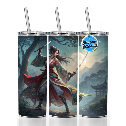 Fantasy Female Warrior Classic Japanese Anime Style Skinny Tumbler 20oz with Straw Insulated Water Bottle Gift