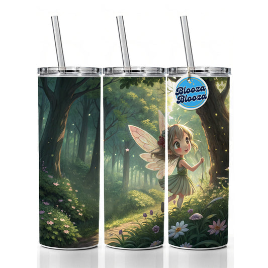 Fantasy Forest Pixie Girl Anime Style Skinny Tumbler 20oz with Straw Insulated Water Bottle Gift