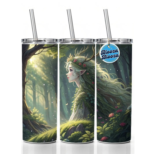 Fantasy Forest Spirit Anime Style Skinny Tumbler 20oz with Straw Insulated Water Bottle Gift