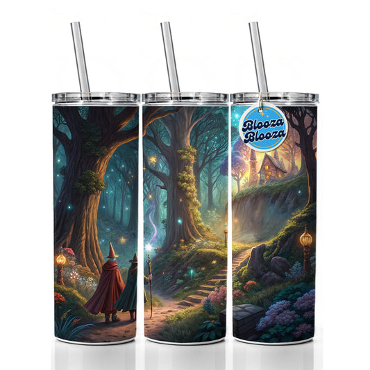 Fantasy Forest with Wizards Skinny Tumbler 20oz with Straw Insulated Water Bottle Gift