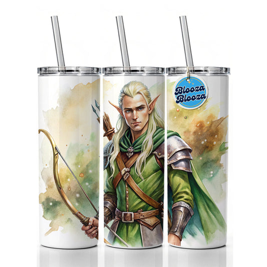 Fantasy Male Elven Ranger Archer Warrior Watercolor Skinny Tumbler 20oz with Straw Insulated Water Bottle Gift