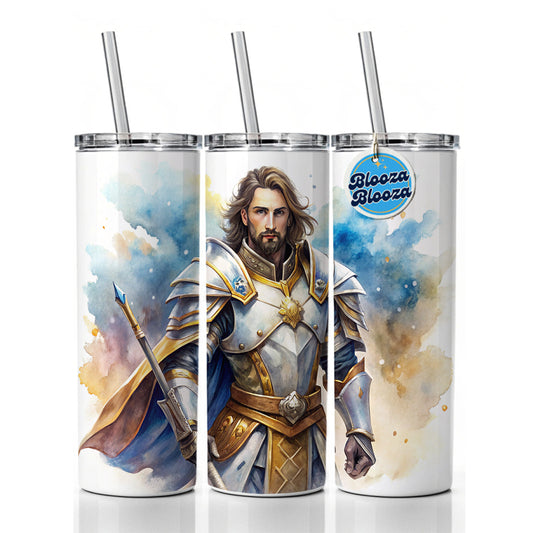 Fantasy Male Paladin Warrior Watercolor Skinny Tumbler 20oz with Straw Insulated Water Bottle Gift