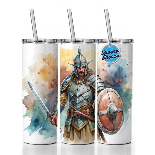 Fantasy Male Warrior Fighter With Full Armor Tank Skinny Tumbler 20oz with Straw Insulated Water Bottle Gift