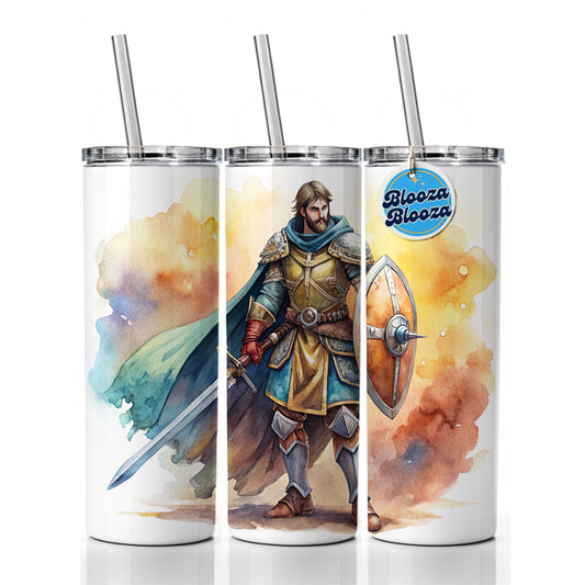 Fantasy Male Warrior Fighter With Sword And Shield Tank Skinny Tumbler 20oz with Straw Insulated Water Bottle Gift