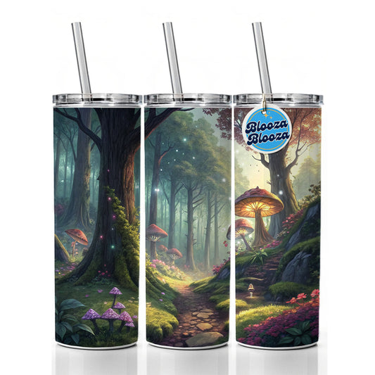Fantasy Mushroom Forest Mystical Anime Style Skinny Tumbler 20oz with Straw Insulated Water Bottle Gift