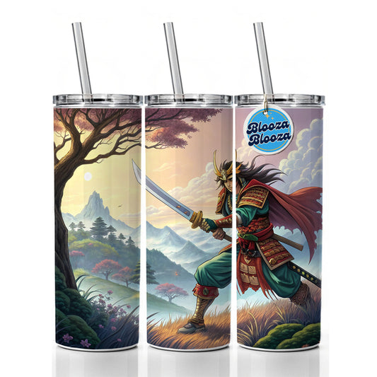 Fantasy Warrior with Sword Classic Japanese Anime Style Skinny Tumbler 20oz with Straw Insulated Water Bottle Gift