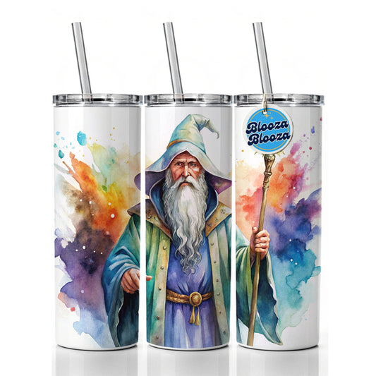 Fantasy Wizard Magician Magic User Watercolor Skinny Tumbler 20oz with Straw Insulated Water Bottle Gift