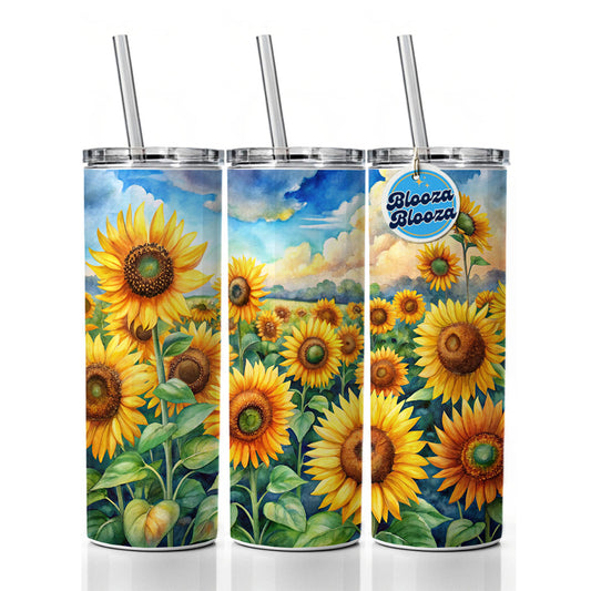 Field Of Sunflowers Watercolor Skinny Tumbler 20oz with Straw Insulated Water Bottle Gift