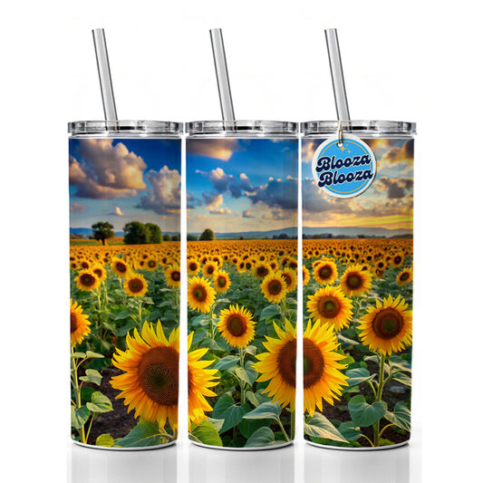 Field Of Sunflowers Skinny Tumbler 20oz with Straw Insulated Water Bottle Gift