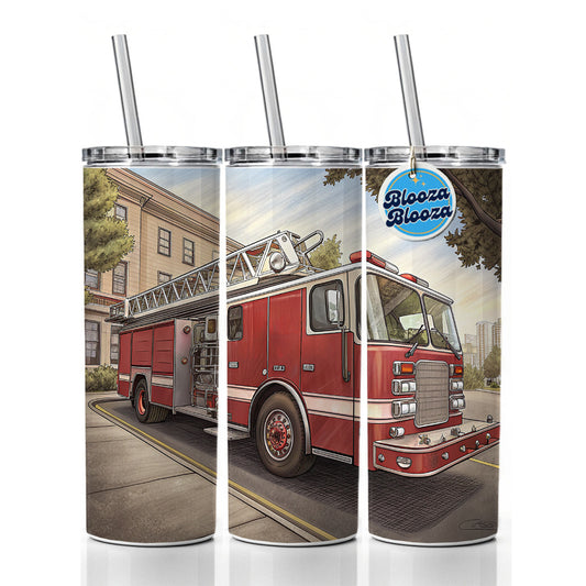 Fire Engine Firefighter Ladder Truck Skinny Tumbler 20oz with Straw Insulated Water Bottle Gift