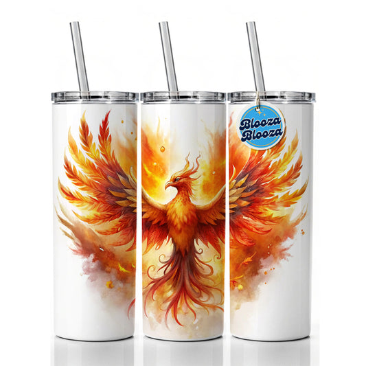 Flaming Phoenix Rising Fantasy Watercolor Skinny Tumbler 20oz with Straw Insulated Water Bottle Gift