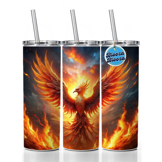 Flaming Phoenix Rising From Ashes Fantasy Bird Skinny Tumbler 20oz with Straw Insulated Water Bottle Gift