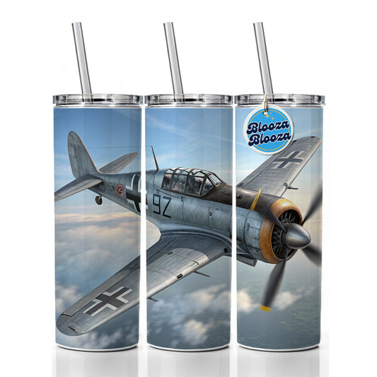 Focke Wulf Fw-190 WWII German Fighter Plane Skinny Tumbler 20oz with Straw Insulated Water Bottle Gift