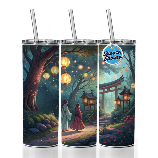 Forest Temple Entrance Torii Gate Fantasy Japanese Anime Style  Skinny Tumbler 20oz with Straw Insulated Water Bottle Gift