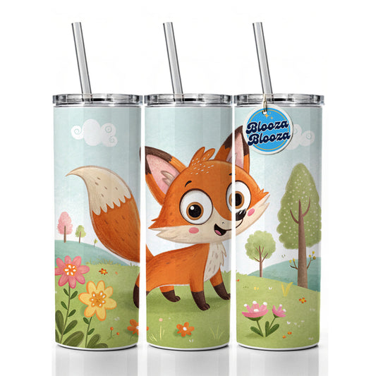 Fox Children's Illustration Style Skinny Tumbler 20oz with Straw Insulated Water Bottle Gift